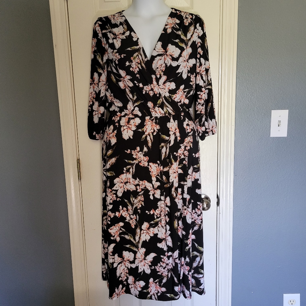 Fall floral Faux wrap dress sz 10